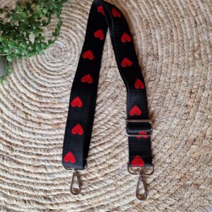 Bag strap Zwart met Hartjes