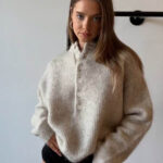 Knitted Button Sweater – Beige