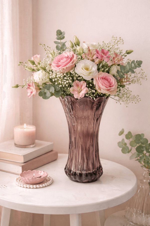 Glazen Vaas met Tulpen Patroon – Donker –