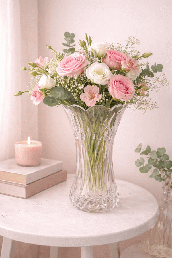 Glazen Vaas met Tulpen Patroon – Helder –