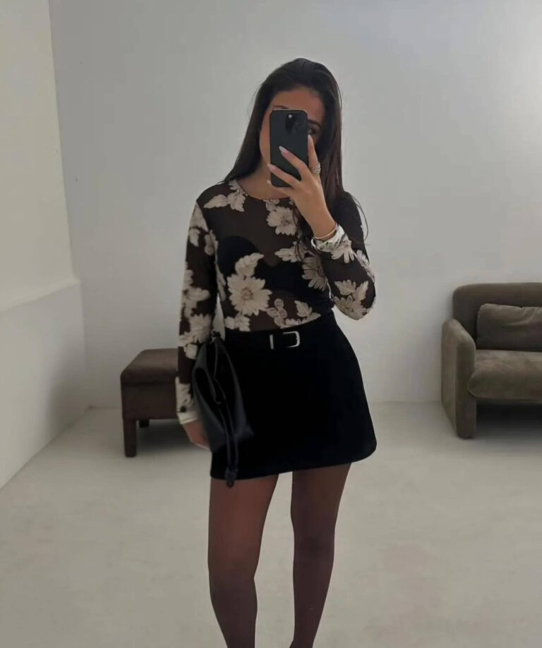 Body van tule met bloemenmotief