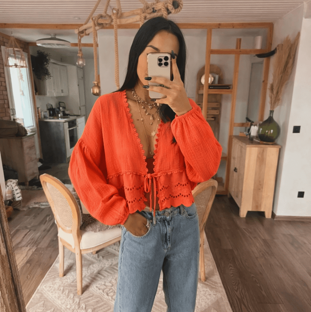 Strikjes Blouse Mousseline - Oranje