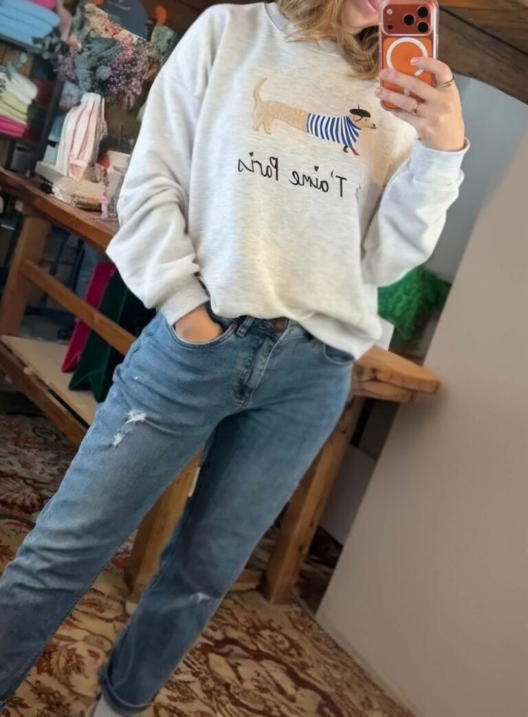 Teckel Trui – “Je t’aime Paris” Grijs