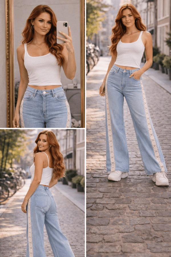 Wide Leg Jeans met Kant