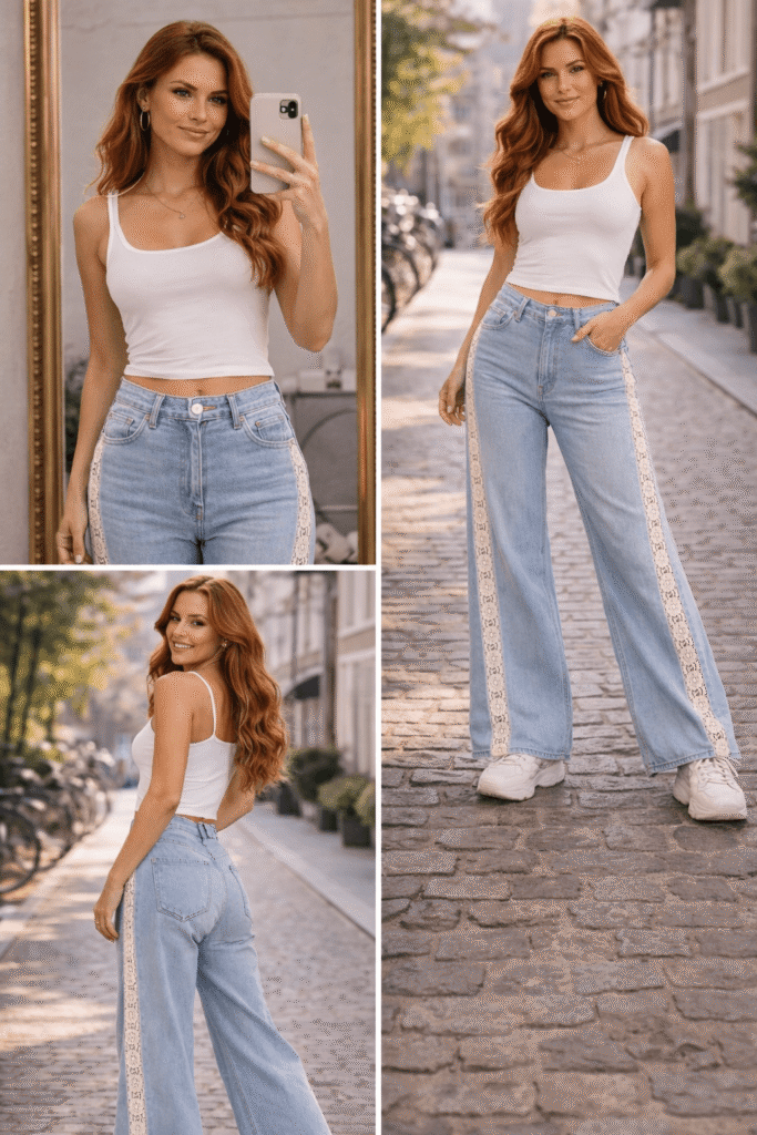 Wide Leg Jeans met Kant