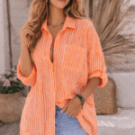 Oversized Blouse Neon Oranje Streep