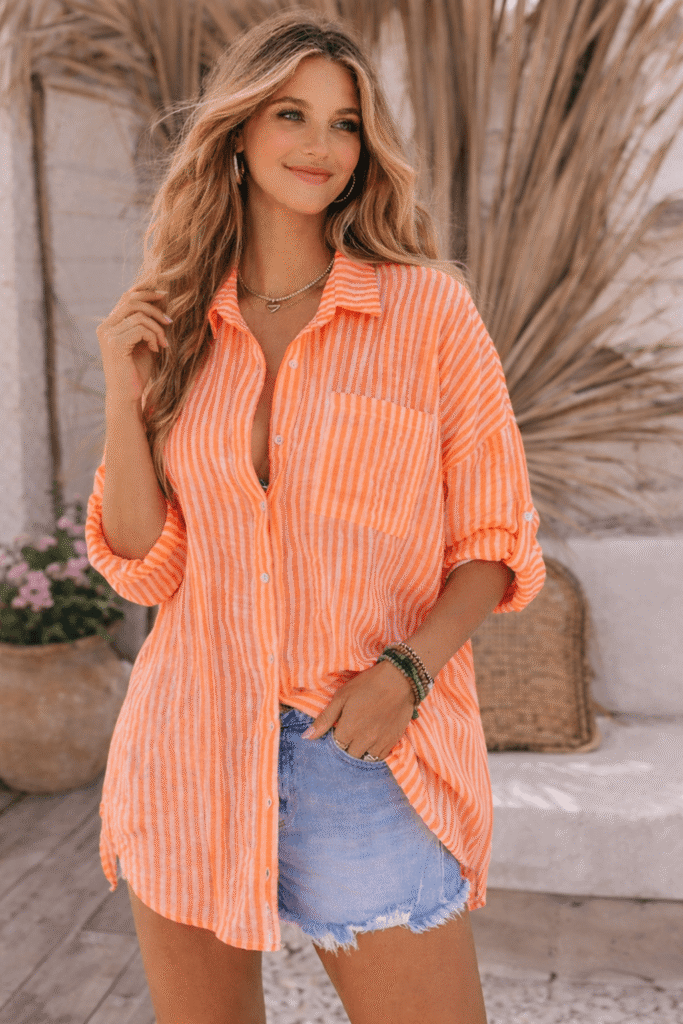 Oversized Blouse Neon Oranje Streep