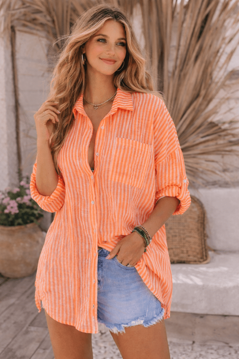 Oversized Blouse Neon Oranje Streep
