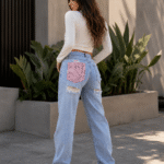 Sparkle wijde jeans – roze strass