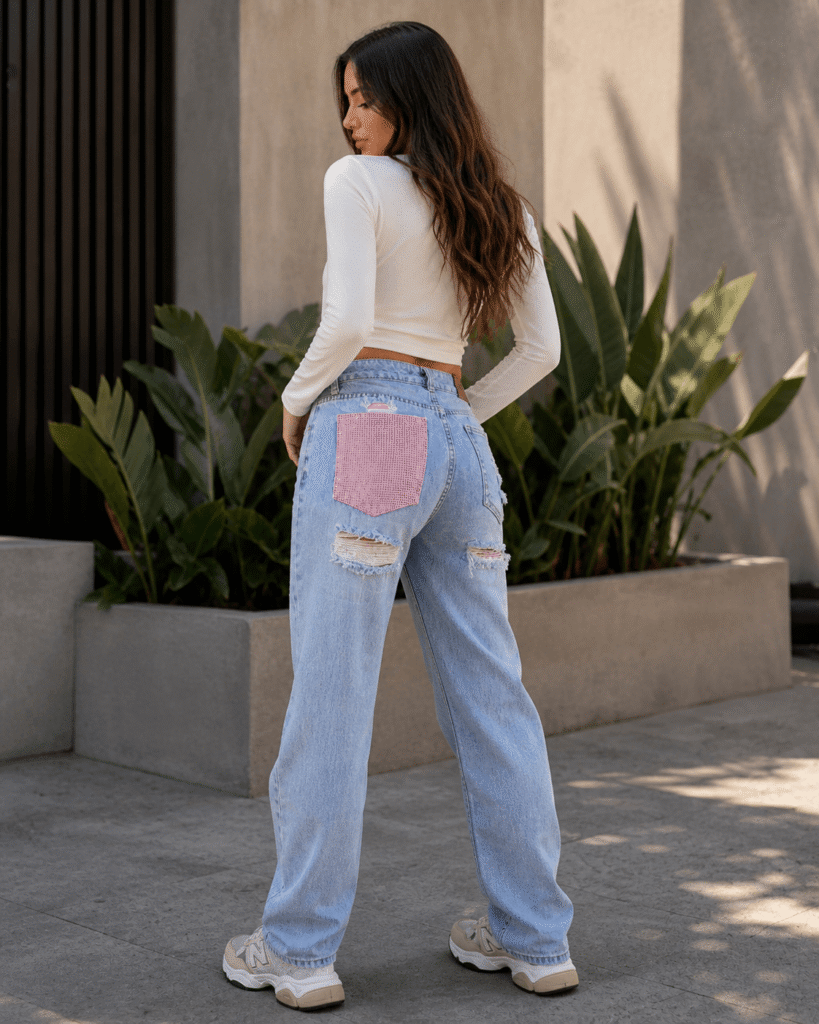 Sparkle wijde jeans – roze strass