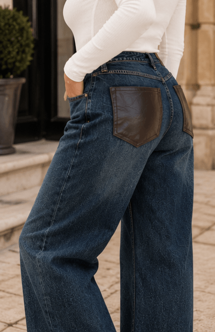 Wide Leg Jeans – Leather Pocket 🤎